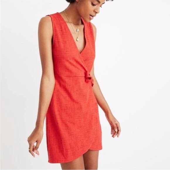 Host pick MADEWELL Texture & Thread Saffron Red Crosshatch Side-Tie Dress Large - Picture 2 of 8